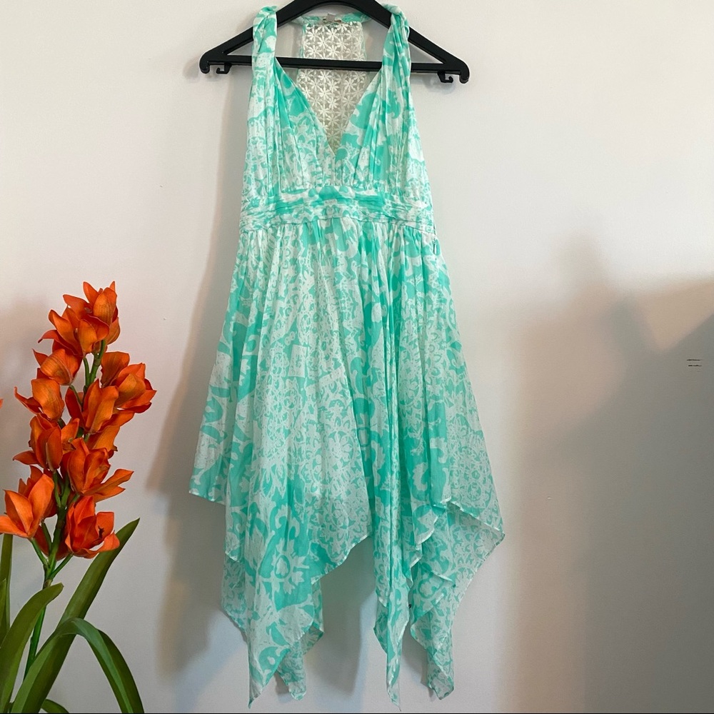 GUESS Twisted Tank Handkerchief Summer Dress with Crochet Back, Mint Green, US 4